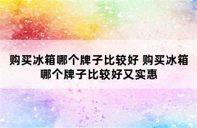 购买冰箱哪个牌子比较好 购买冰箱哪个牌子比较好又实惠